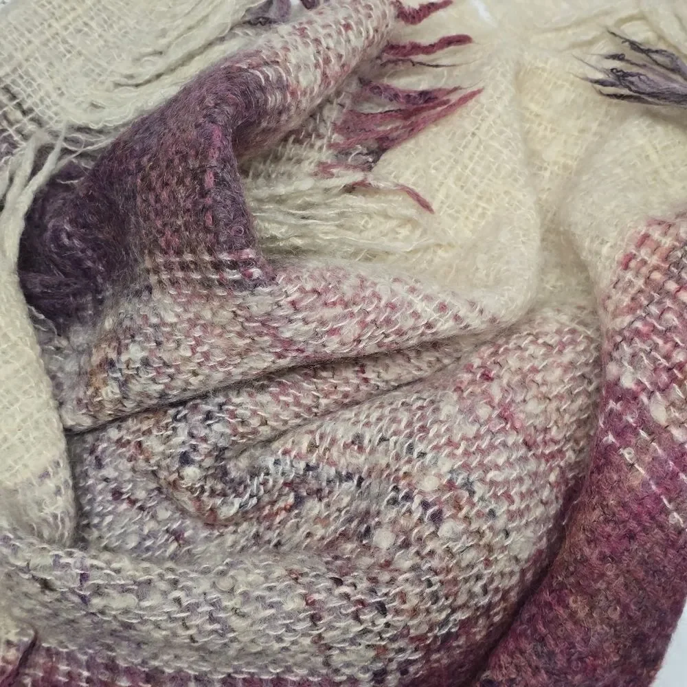 Vintage Avoca Handweavers Wool Fringed Plaid Throw Blanket Shawl Ireland Purple